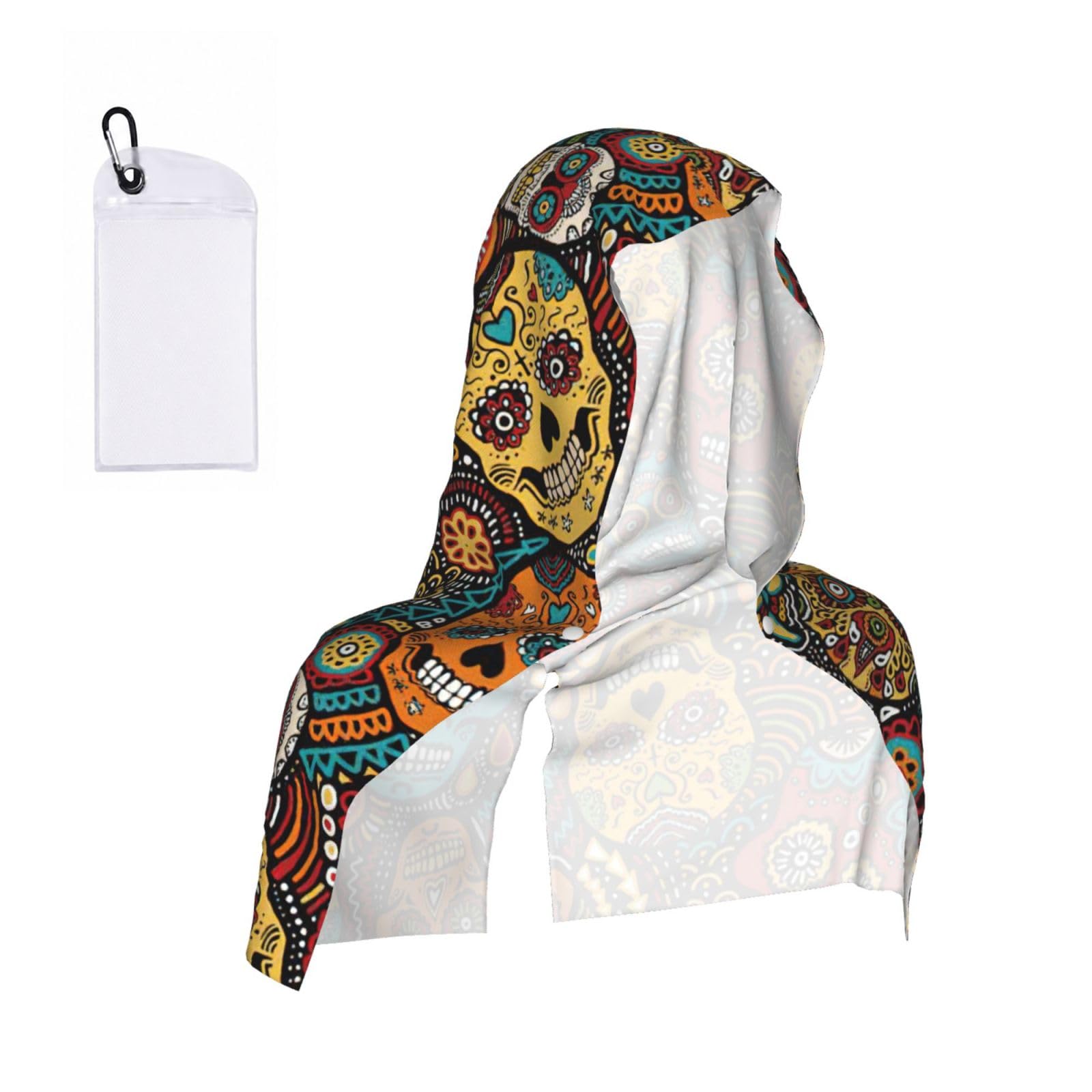 DUWAA Sugar And Skulls Style Print Cooling Hooded Sports Towel, 30×60cm Quick Drying Summer Cool Head Wrap For Neck And Face