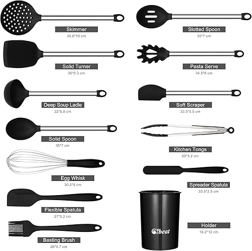 Miniatura 2 de Juego de utensilios de cocina, 13 piezas de silicona para cocinar, resistentes al calor, antiadherentes, asas de acero inoxidable, herramientas de