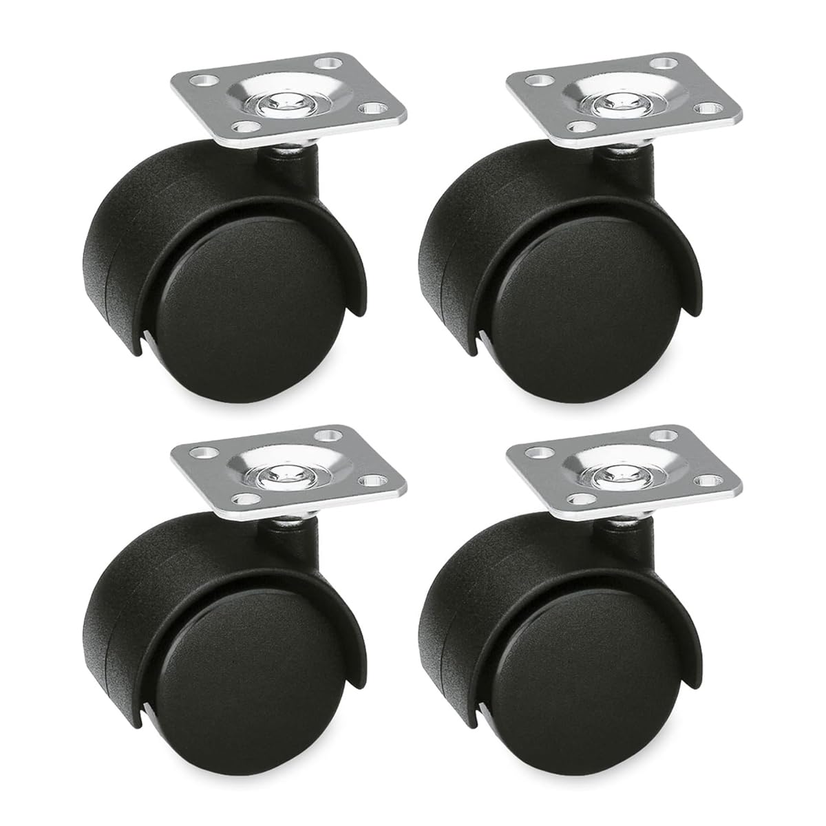 Amig - Set di 4 Ruote per Mobili - 60 mm - Portata Massima per Ruota 50 kg - Piastra in Acciaio - Realizzate in Nylon - Senza Freno - Ideali per Sedie da Ufficio o Tavoli Bassi