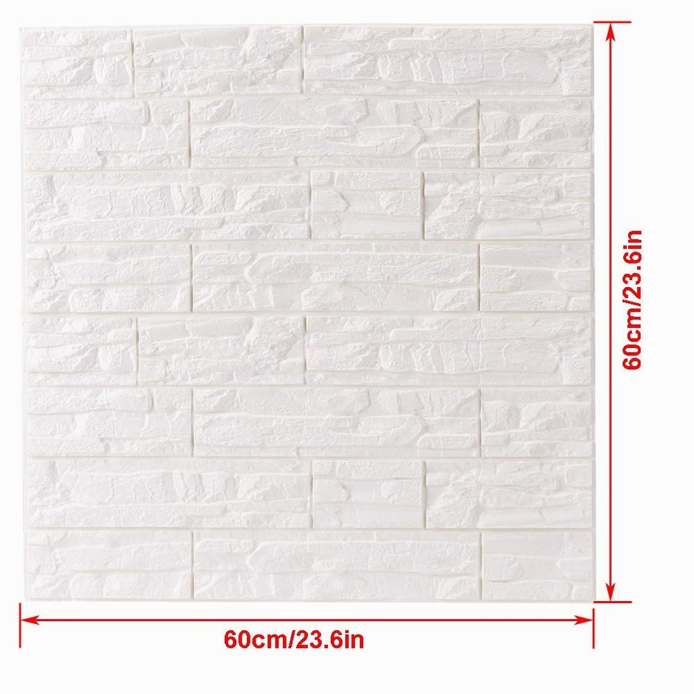 NHSUNRAY Papel Tapiz de Ladrillo 3D, Paneles de Pared 3D Autoadhesivo Impermeables, Bricolaje Papel Pintado para Cocina, Sala de Estar, Dormitorio, Decoración de Fondo (12 Piezas, Blanco)