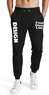 Custom Sweatpants Jogger Pants for Men, Add Text Logo Design Your Own Black L