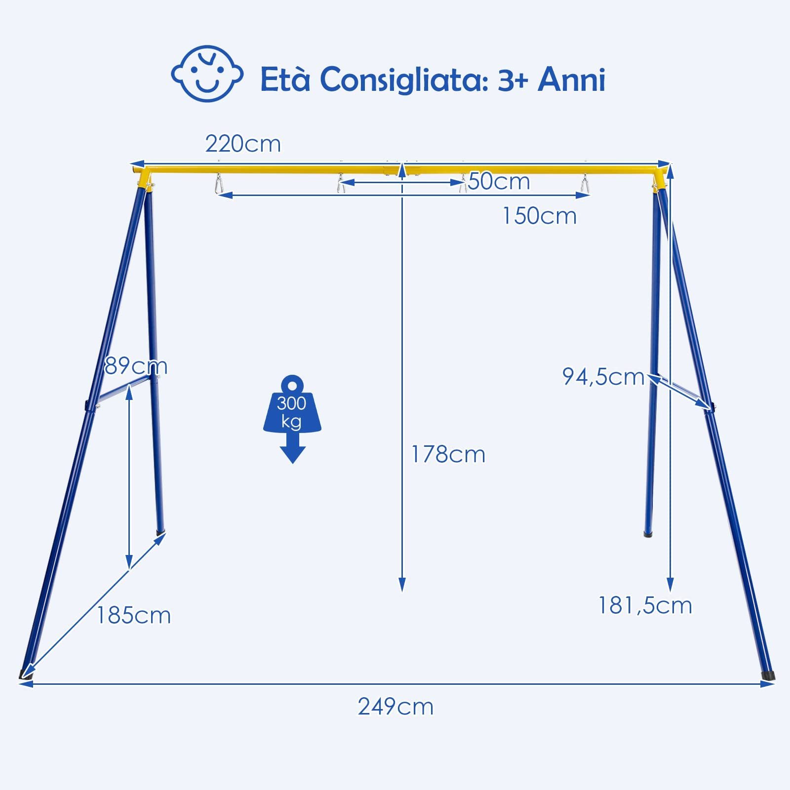 RELAX4LIFE Supporto per Telaio per Altalena a Forma di A, Carico Massimo 300 kg, in Ferro Resistente per Bambini e Adulti, Extra Large, Adatto per la Maggior Parte delle Altalene