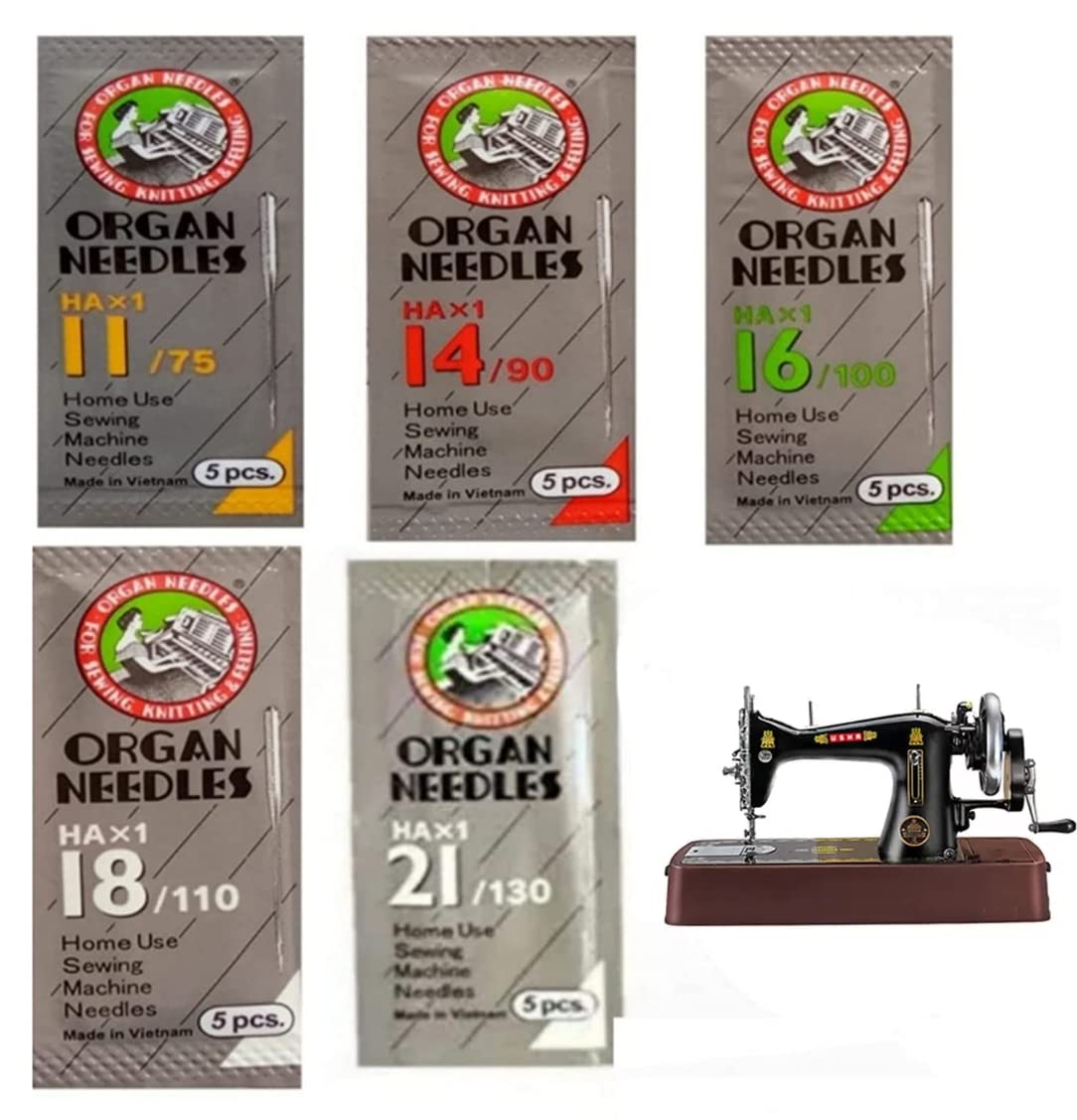 Organ Sewing Machine Stainless Steel Needles/Size 11, 14,16,18,21 (Pack of 5 Set-25 Needles)