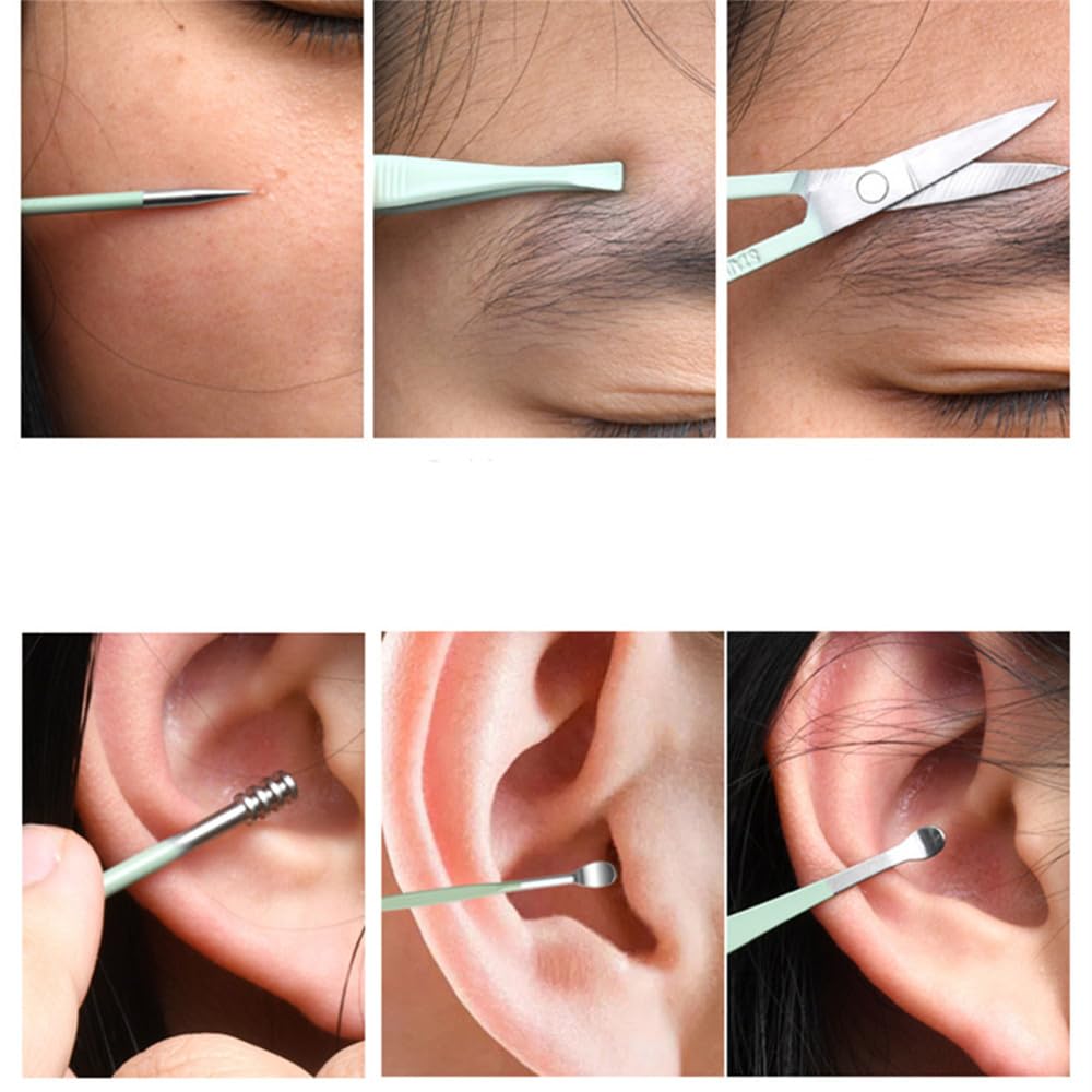 Juego de cortaúñas plateado, limas, cuchara para oreja, alicates de águila, tijeras para cejas, kit de herramientas de corte de manicura, 18 piezas, plateado