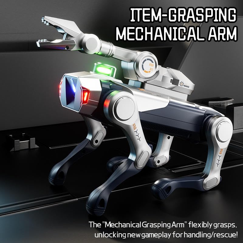 Image of Hunter Blade Intelligent Robot Dog (Turret Version) | Remote Control Smart Robotic Puppy with LED Lights, Motion Actions & USB Charging | Kids Toy (Grey)