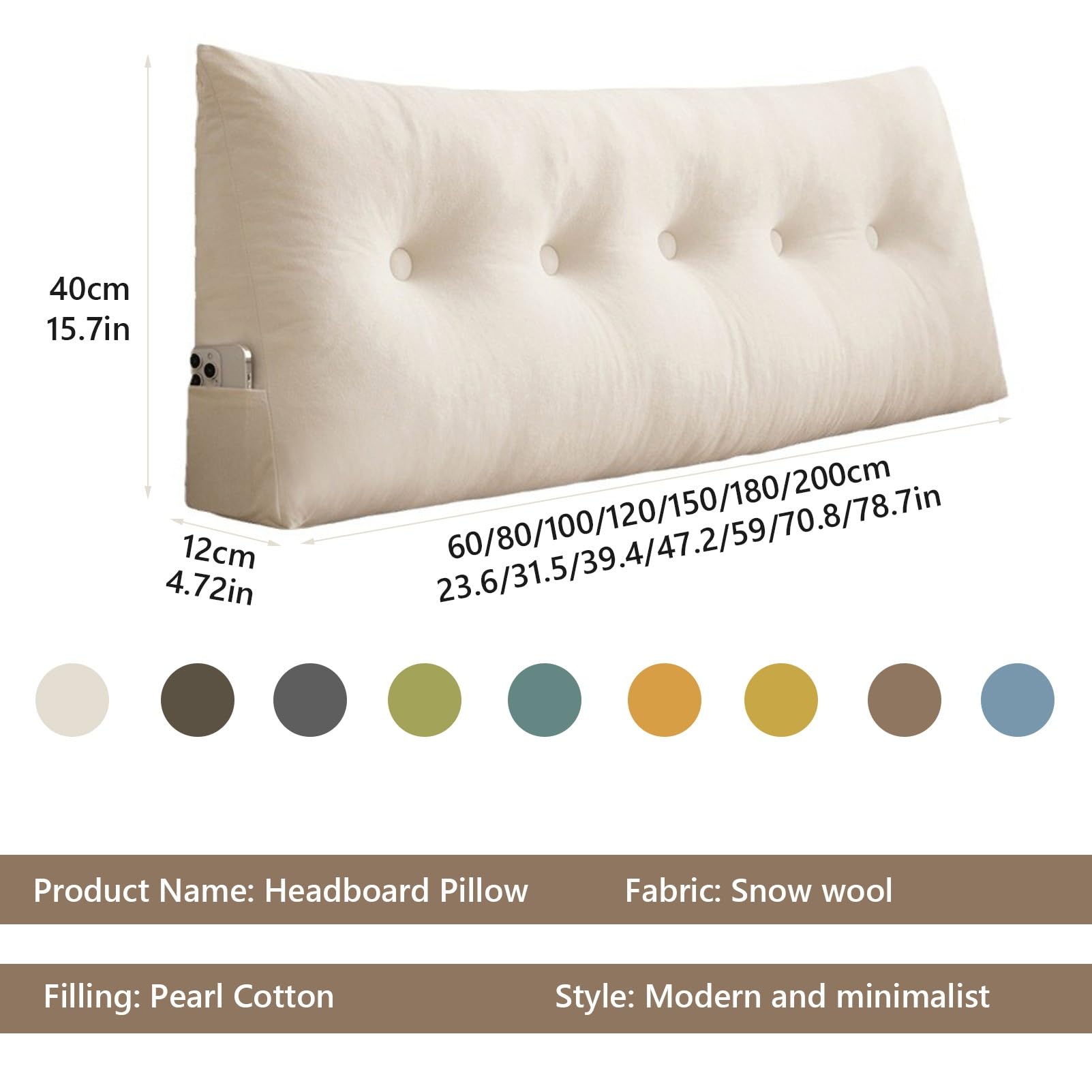 Cuscino da lettura a cuneo, morbido cuscino triangolare con tasche laterali, supporto lombare per sedersi a letto, perfetto per comfort e relax
