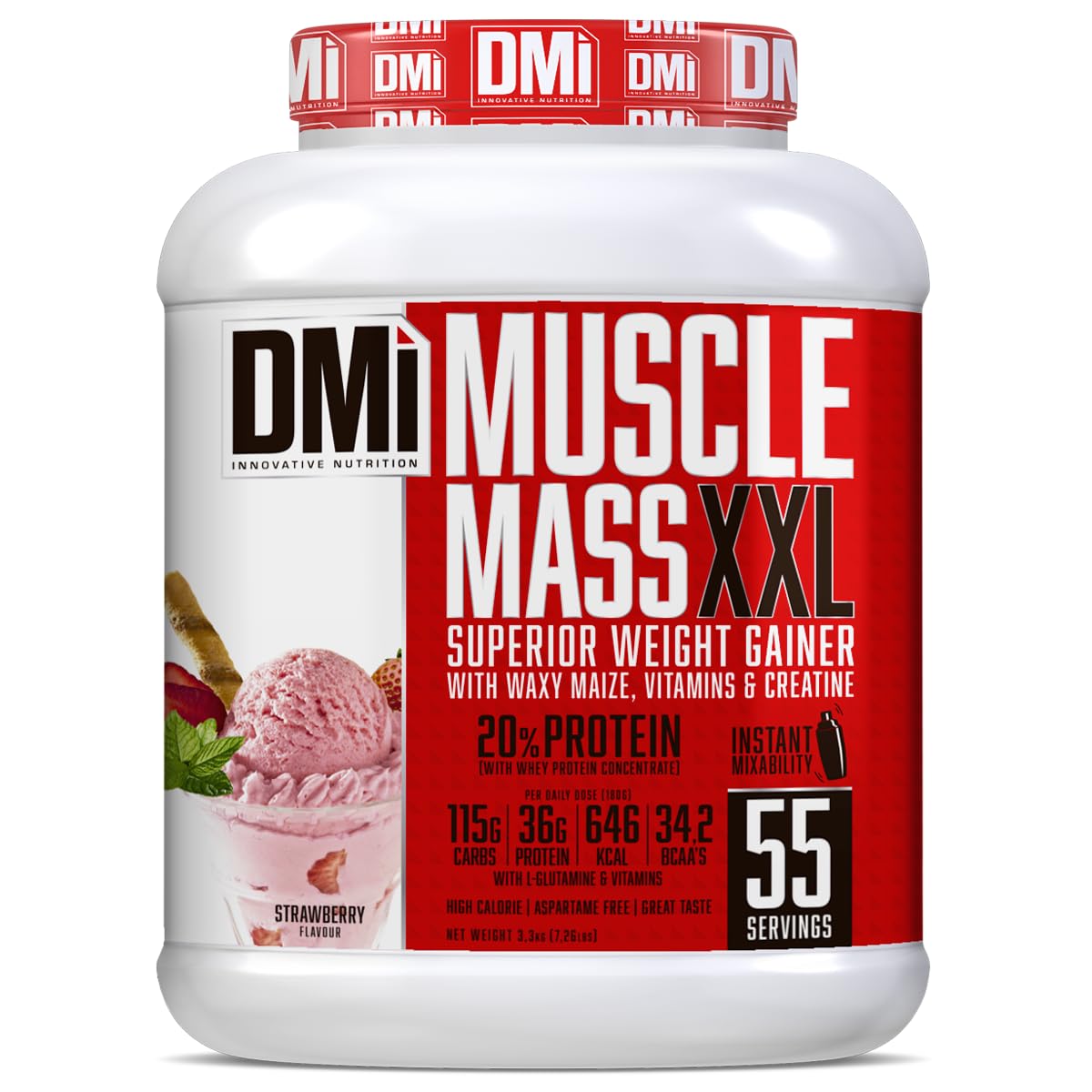 MUSCLE MASS XXL - SUPERIOR WEIGHT GAINER (Strawberry, 3.3 Kg (7.26 Lbs))