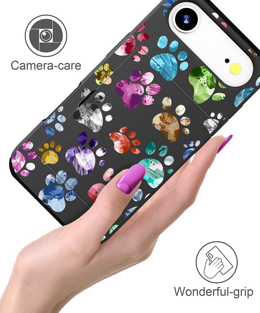 Compatible with iPhone 17 Air Case with Card Holder Cute Shockproof Drop Protection Phone Wallet Slot Cover Cases for Women - Pink Paws Dog Craws - Image 4