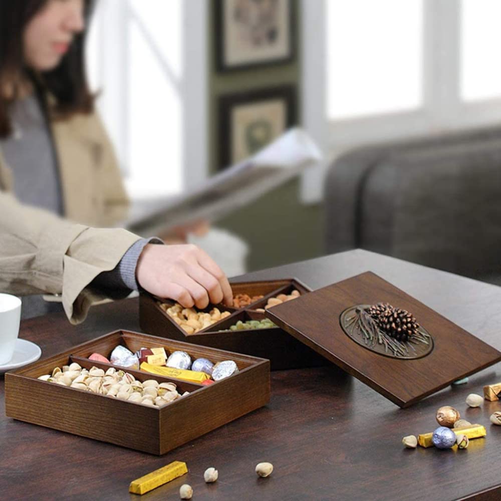 Nut Bowl Home Living Room Double Layer Nut Serving Platter Serving Tray with Lid -20 * 20 * 8.4cm