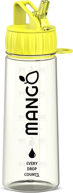 MANGO 600ml Water Bottle With Straw - Motivational Time Markings - BPA Free Sports Kids water Bottles With Flip Nozzle And Leakproof Cap - Perfect for Kids and Sports