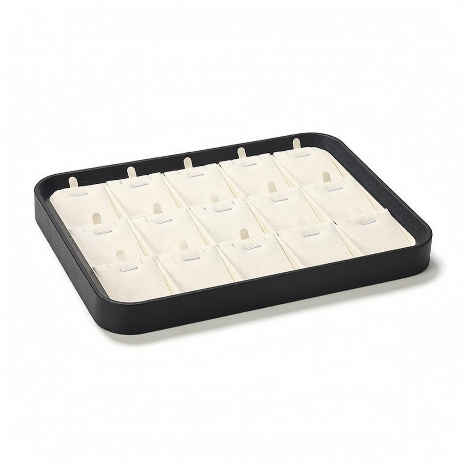 Espositore per Anelli Basso Profilo, Vassoio Per Anelli Con Inserti A Molla, Colore Beige, Dimensioni 30x22x3 Cm, Materiale PU, Design Elegante