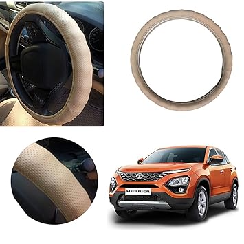 Auto Pearl - Adinox Ring Type Car Steering Wheel Cover Universal Genuine PU Non-Slip Natural Rubber Well Padded Grip Breathable Leatherite for - Harrier 2019 (Gold Full Beige)