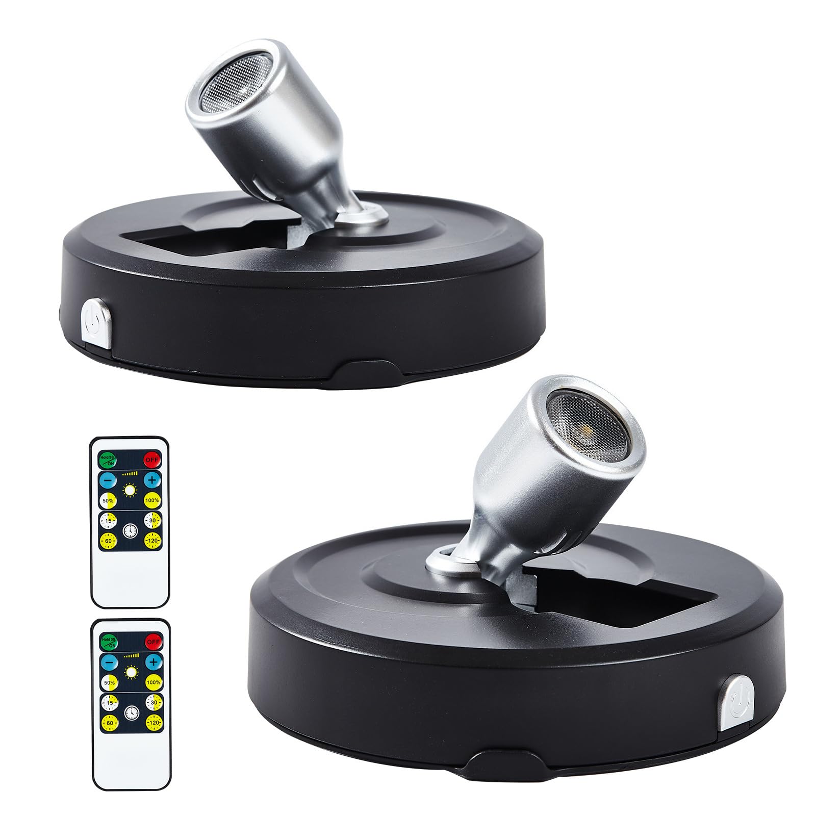 2-Pack LED Spotlight Battery Operated Picture Lights,Puck Lights with 2 Remote,Dimmable Stick Spot Lights with Timmer for Wall Painting Dartboard