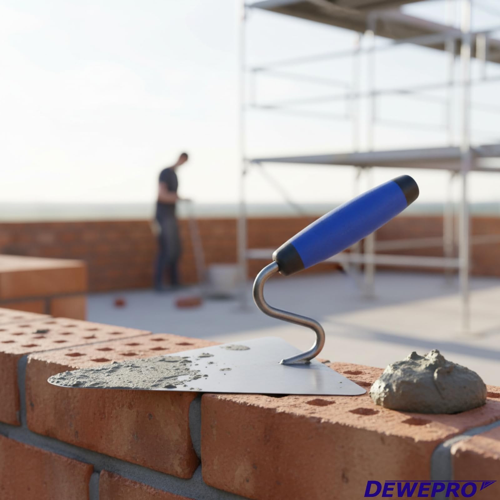DEWEPRO Berliner Maurerkelle 220x215mm – Putzkelle Dreieckskelle mit S-Hals – gehärtetes 1,2mm Stahlblatt konisch geschliffen – Berliner Form mit 2K Griff – Profi Werkzeug für Maurer und Putzarbeiten