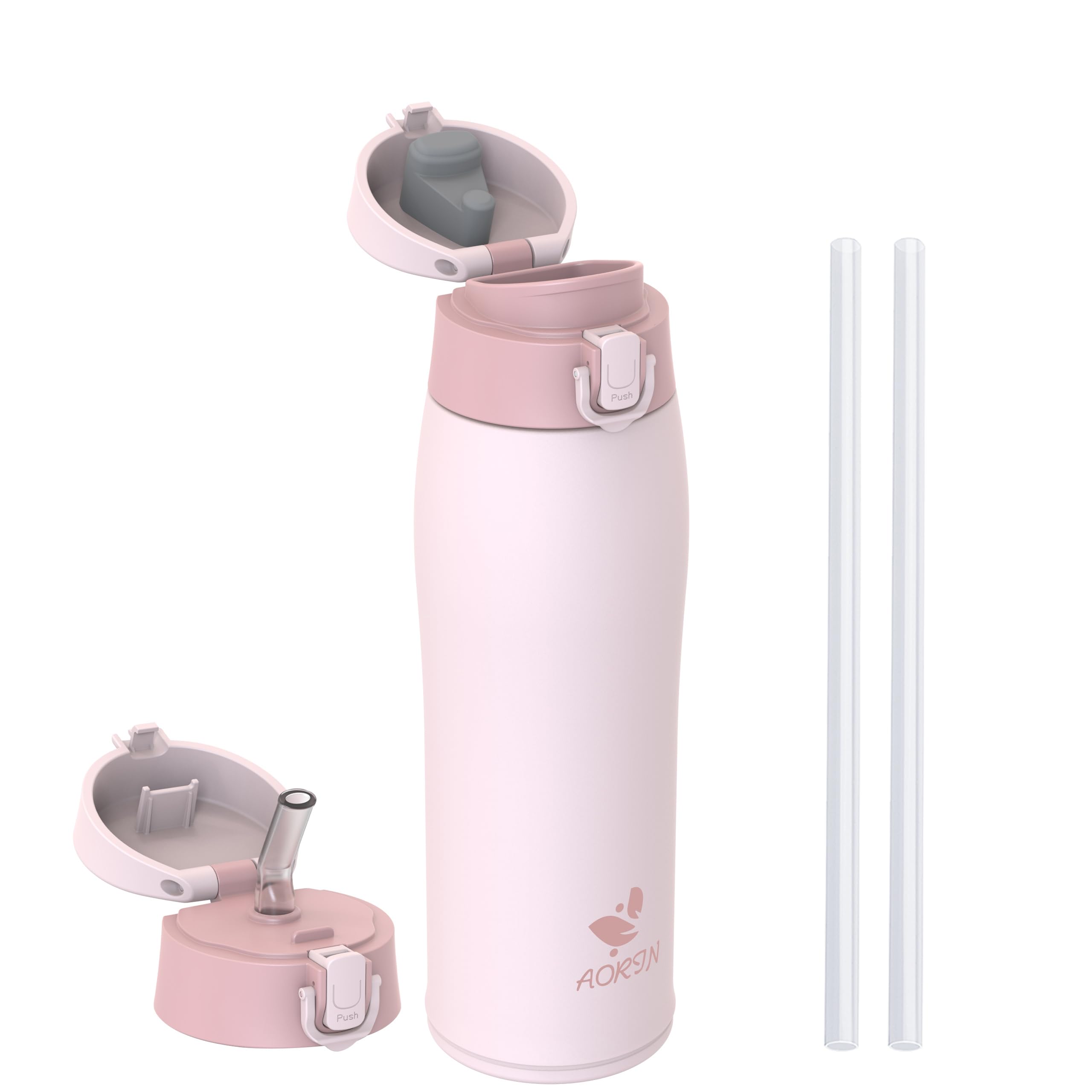 AORIN Botella Agua Acero Inoxidable 18/8 con 2 Tapas, 750ml Botella Agua Niños, Botella Térmica Anti-Fugas, Botella Gim…