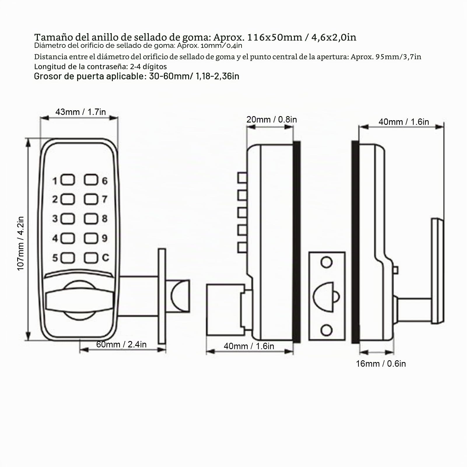 Cerradura de contraseña mecánica Multifuncional Impermeable A prueba de fuego Aleación de zinc Cerradura codificada sin llave inteligente Conjunto Cerradura de puerta combinada para oficina en casa