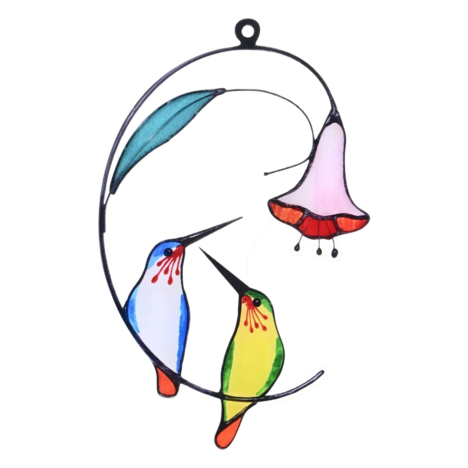 M METERXITY 1-Pcs Hummingbird Stained Glass Window Hanging, Acrylic Hummingbird Suncatcher with Flowers for Window Hanging/Home Decor, Stained Glass Birds [Colorful-6]