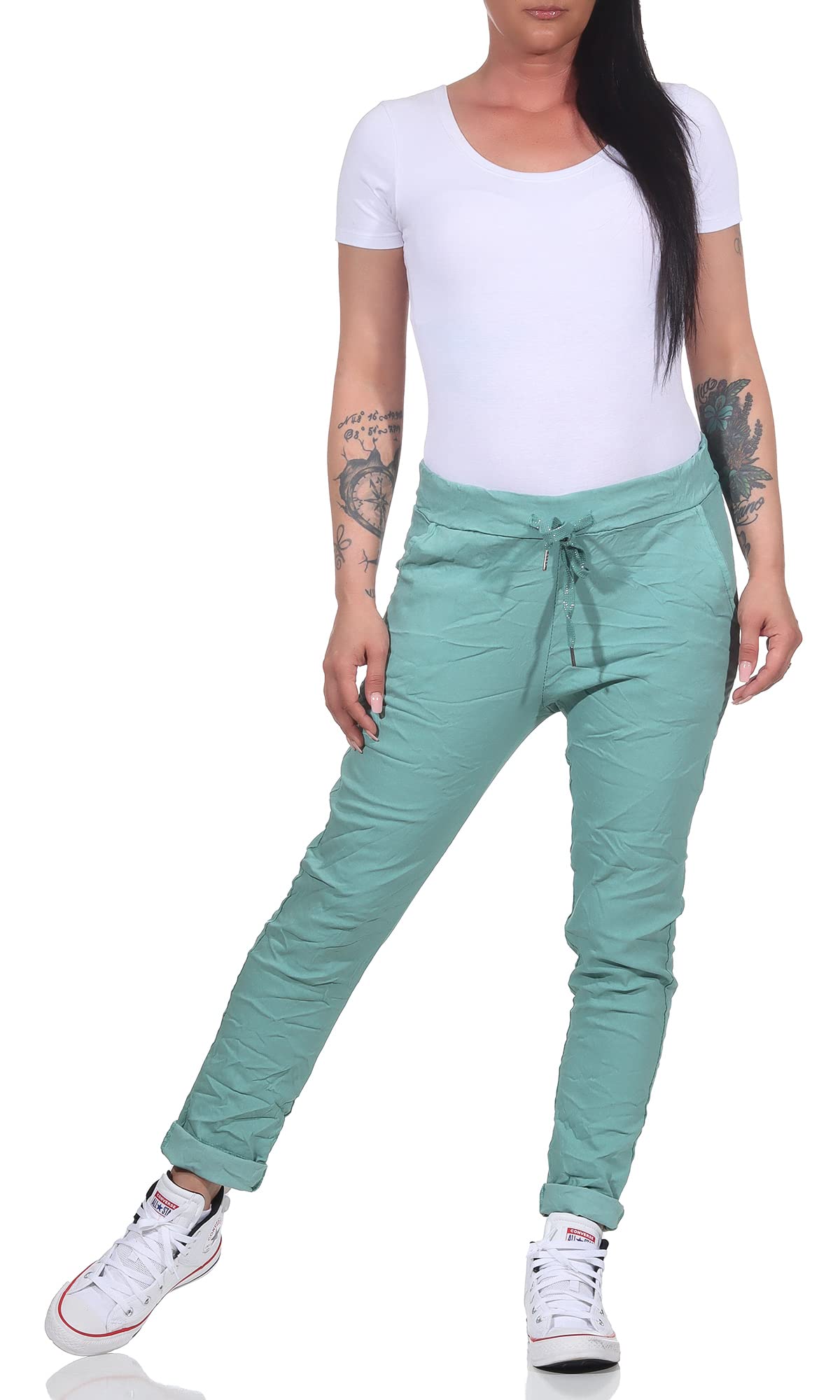 Pantaloni da jogging da donna in stile vintage, per tempo libero, sport e fitness 8115, nero, 46/50 IT