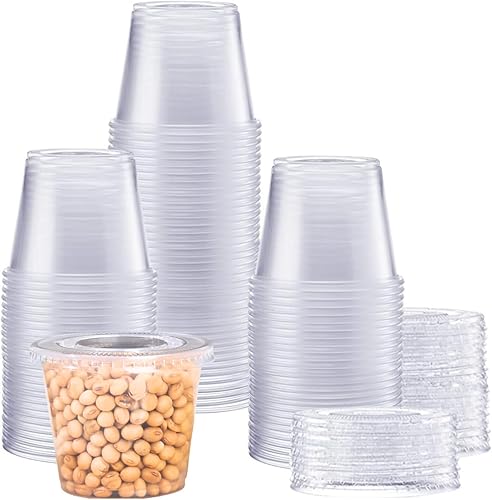 Miniatura 1 de 300 juegos de 2 onzas Vasos de porción con tapas, Vasos de gelatina con tapas, Pequeños recipientes de plástico con tapas, Vasos de salsa de