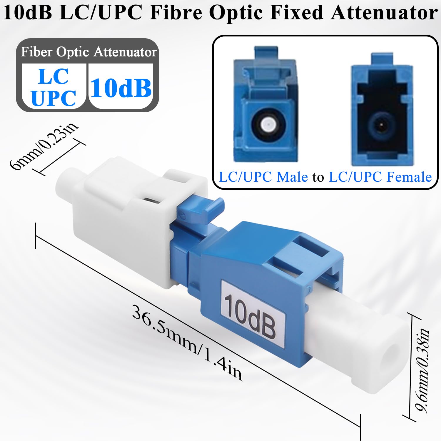 QIANRENON 10dB LC/UPC Attenuatore fisso in fibra ottica LC maschio a femmina Singlemode Attenuatore ottico fisso lc-UPC Fixed Attenuatore, valore di attenuazione 10dB±1, per CATV FTTH