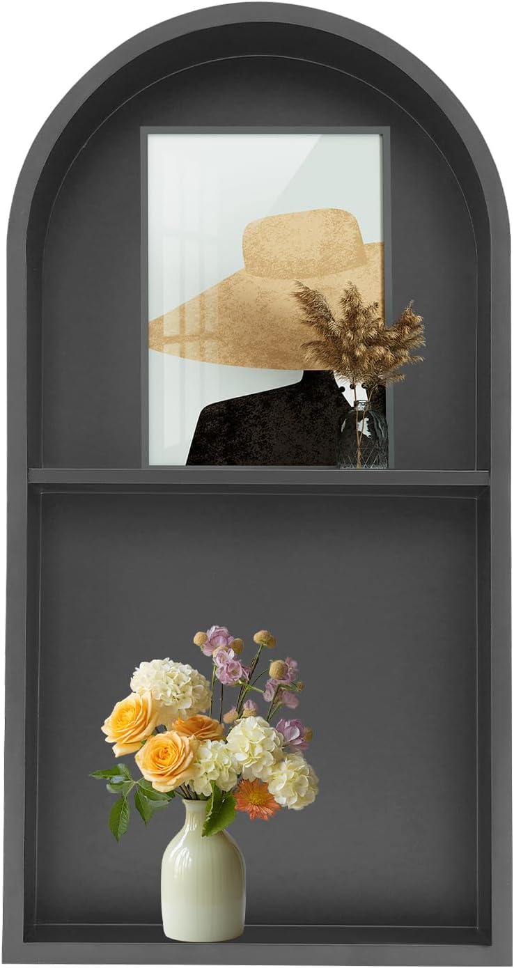 Stainless Steel Shower Niche 12" X 24", Recessed Wall Niche Arched for Shower Wall, No Tile Needed Bathroom Arched Niche Double Shelves Recessed Shower Shelf (White)