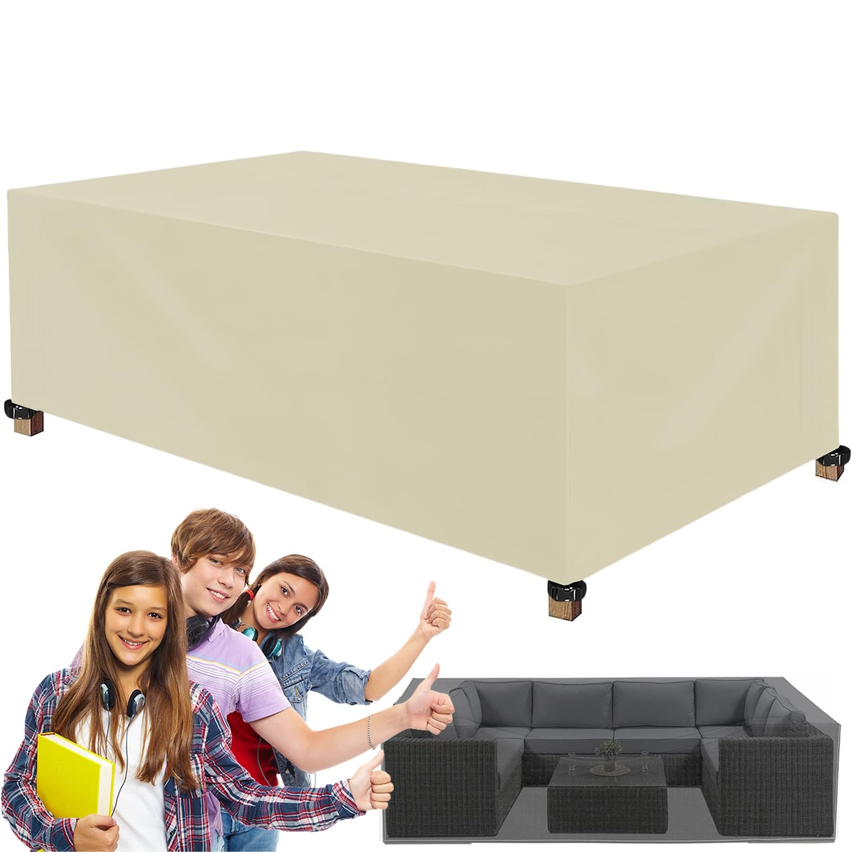 Housse de Protection Salon de Jardin 180 x 80 x 80 cm Housse Salon de Jardin Imperméables, Coupe-Vent, Anti-UV, Au Froid, 420D Bache Salon de Jardin, pour Canapé,Chaise,Tables, Beige
