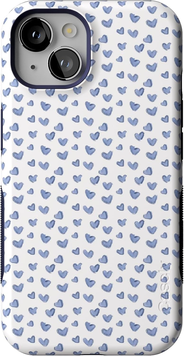 Casely iPhone 13 Case | Lovebug | Blue Hearts | Compatible with MagSafe | Bold Protective Case Design
