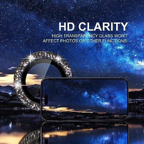 Image of Choiche Compatible for iPhone 15 Pro /iPhone 15 Pro Max Camera Lens Protector Bling, 9H Tempered Glass Camera Cover Screen Protector Metal Ring Decoration Accessories (Glitter-Black)