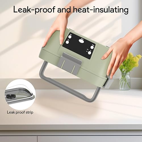 Miniatura 5 de Fiambrera eléctrica, calentador automático de alimentos de 6.75 tazas (212 °F), contenedor de comida portátil recargable para oficina, viajes, Verde