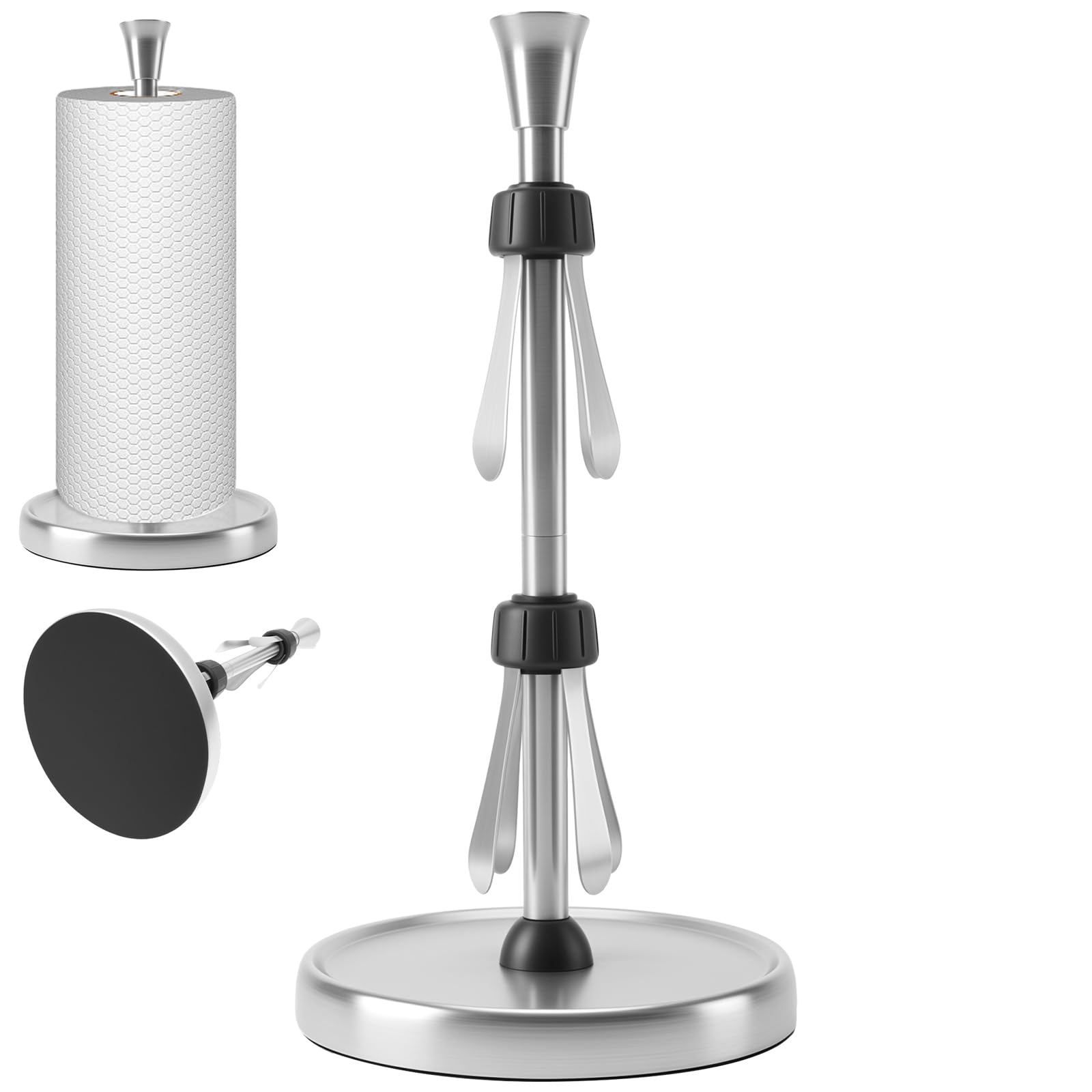Kitchen Roll Holder Stainless Steel Paper Towel Holder with Weighted Base and Shock Absorbing Technology Non Slip Countertop Organizer Fits Most Roll Sizes Single Handed Tear Paper (DamperStyle) — image 1