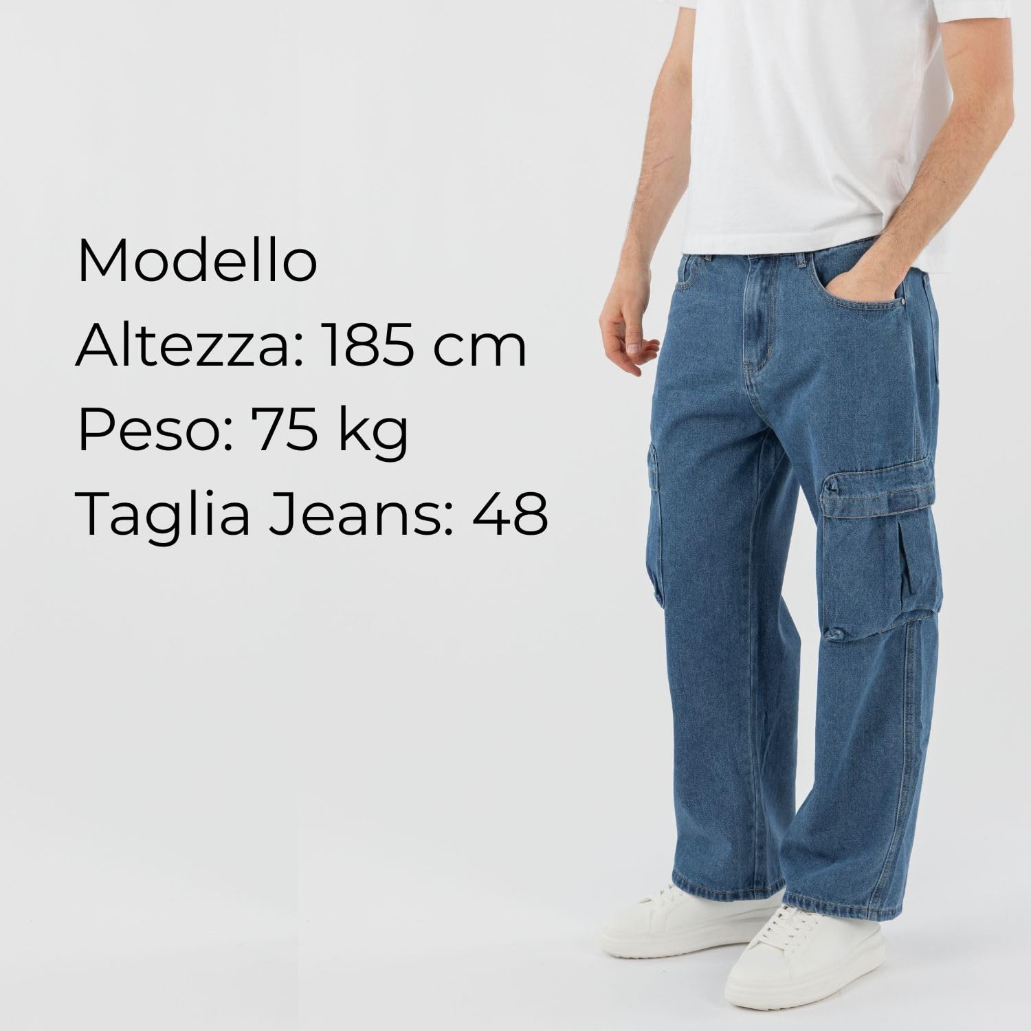 TONY BACKER - Jeans Cargo Uomo, Pantaloni Uomo con Tasche, Jeans Uomo Stile Urban, vestibilità Comoda, Blu Jeans Cargo Art. WCD48