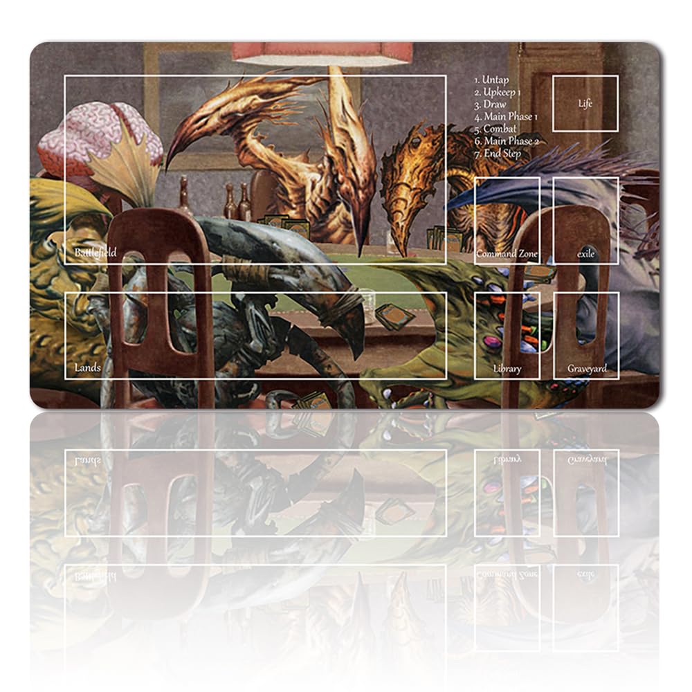 Four leaves MTG Playmat + Free Storage Bags Size 60 X 35 Cm TCG and Board Game Mat for Cards,Mouse Pad Desk Mats Compatible for MTG TCG CCG (Slivers Playing Poke,With Zone)