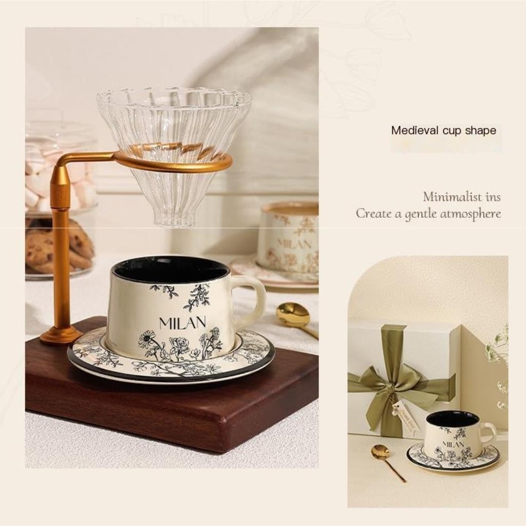 filiżanka do kawy, Design Niszowy kubek dla par Ceramiczny podwieczorek Zestaw czarnej filiżanki i spodka Kubek do kawy