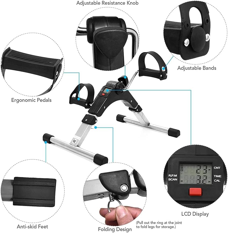 Opvouwbare pedaaltrainer LCD-display Indoor Mini-hometrainer met verstelbare weerstand voor thuis Ouderen Revalidatie Beenarmtrainer - Afbeelding 4