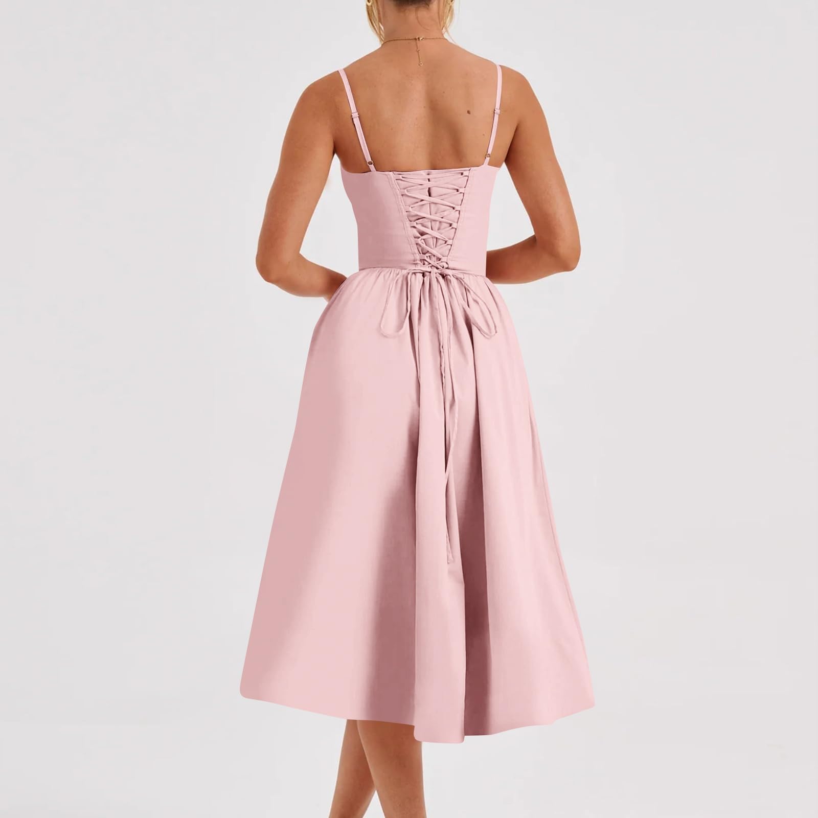 Robes Femme Élégant Bustier à Bretelles Robe Midi Corset Fluide avec Ourlet Plissé Robe Bordeaux Femme Manches Longues