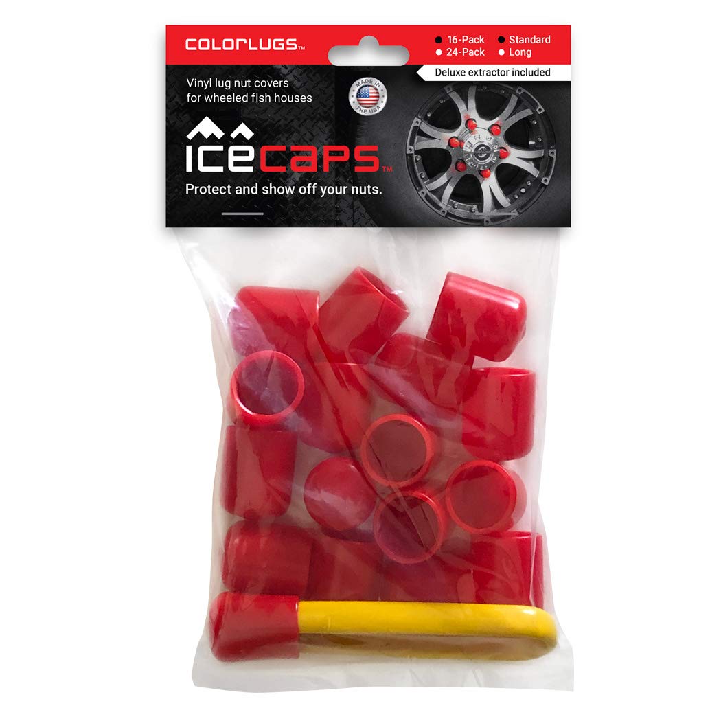 ColorLugs IceCaps Vinyl Lug Nut Covers for Wheeled Fish Houses and Mobile Ice Huts with Deluxe Extractor | Fit 19 mm Wide x 1 Inch Deep | Made in The