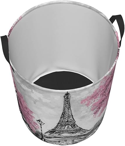 Miniatura 2 de Cesta redonda de 62 l para ropa sucia retro París Torre Eiffel cesta de almacenamiento de revestimiento impermeable organizador Bin para ropa de