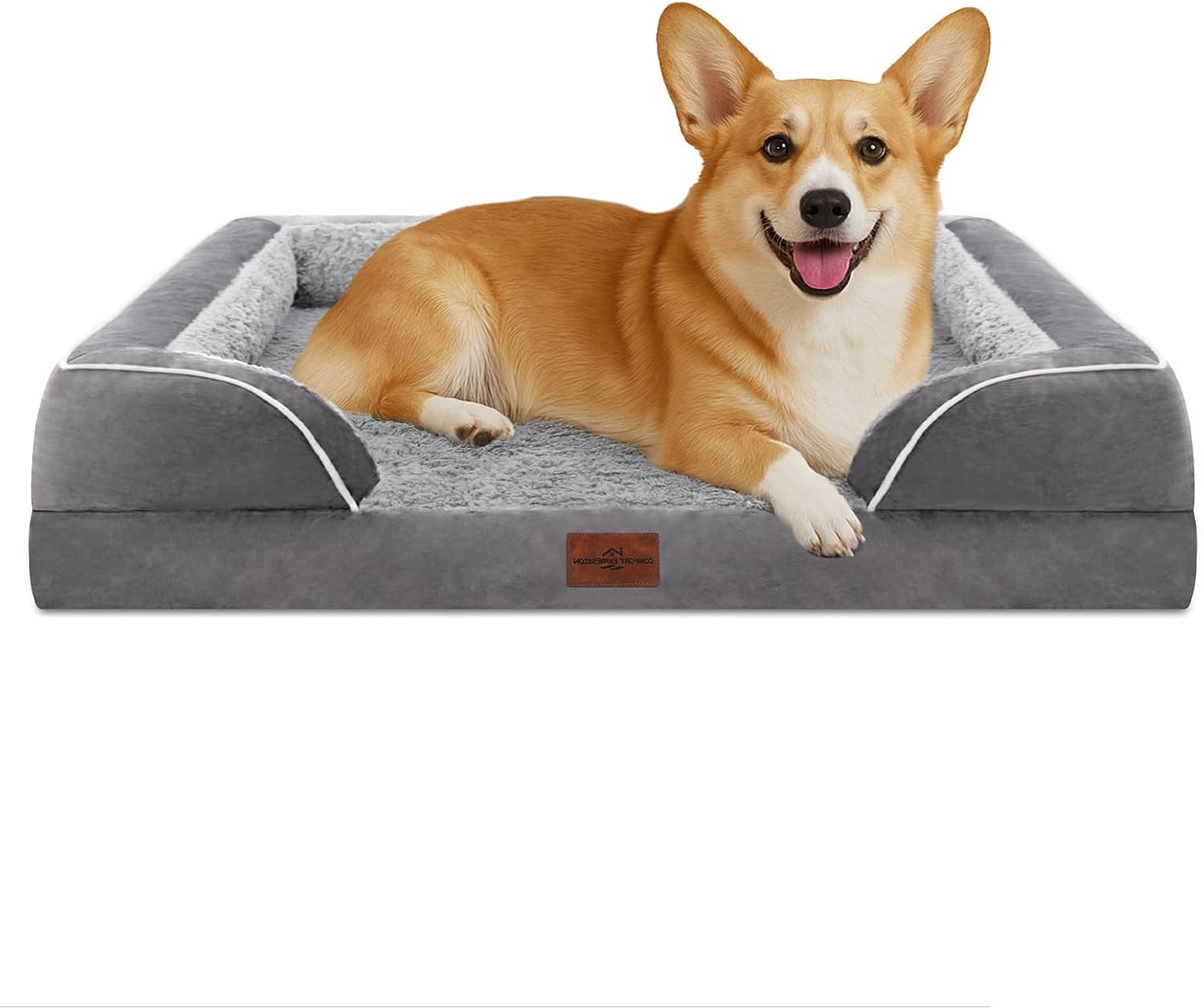 (-71%) Comfort Expression Orthopädisches Hundebett Grosse Hunde, 91x68x18 cm, Hundesofa mit Eierförmigem Kistenschaum, Hundebett Waschbar, Wasserfestes Hundekissen & Rutschfester Hundekorb, Grau