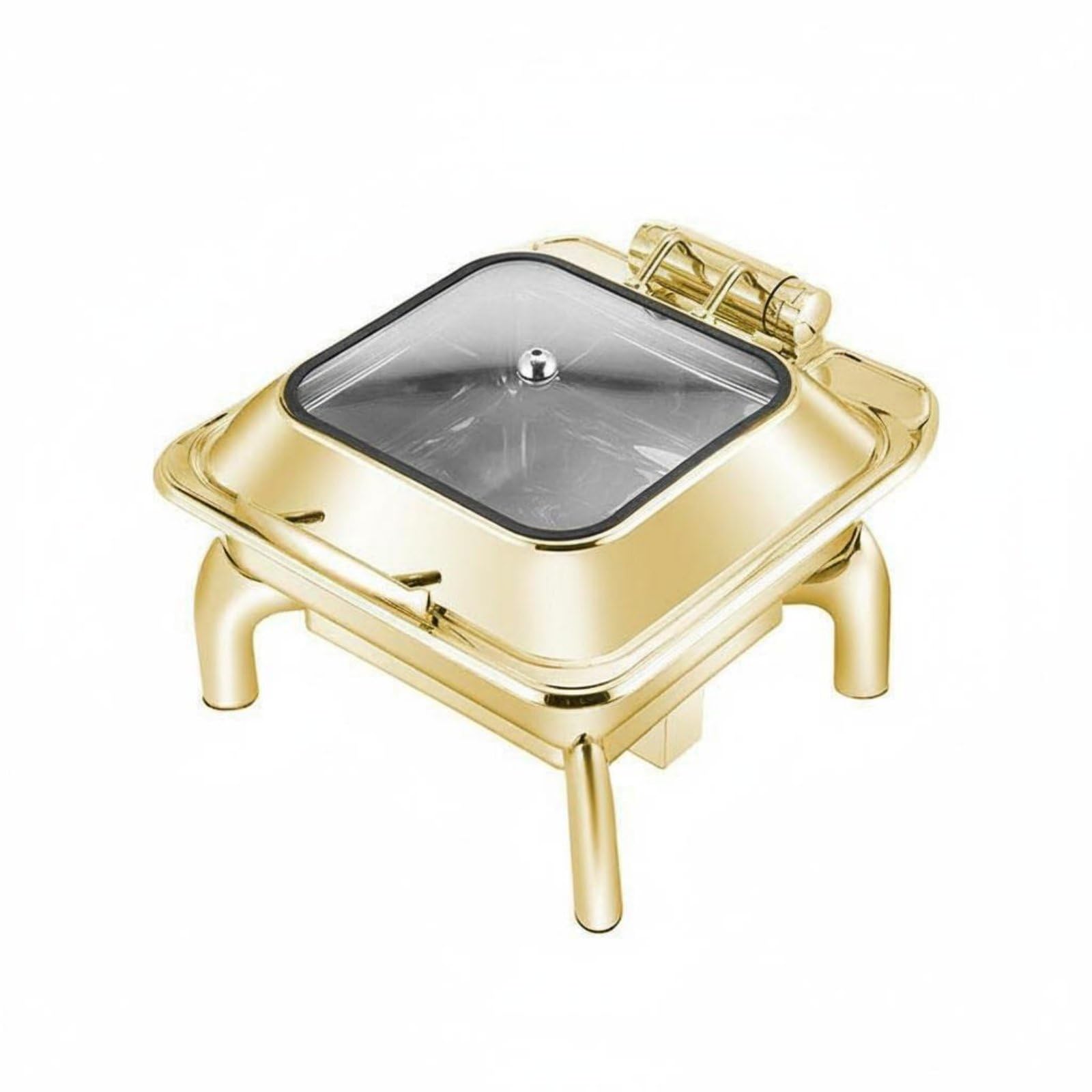 Chafing Dish Acabado Dorado Baño María Buffet Diseño Elegante Calentador Bufé para Catering, Comedor, Cuadrado De 6L con Tapa Extraíble