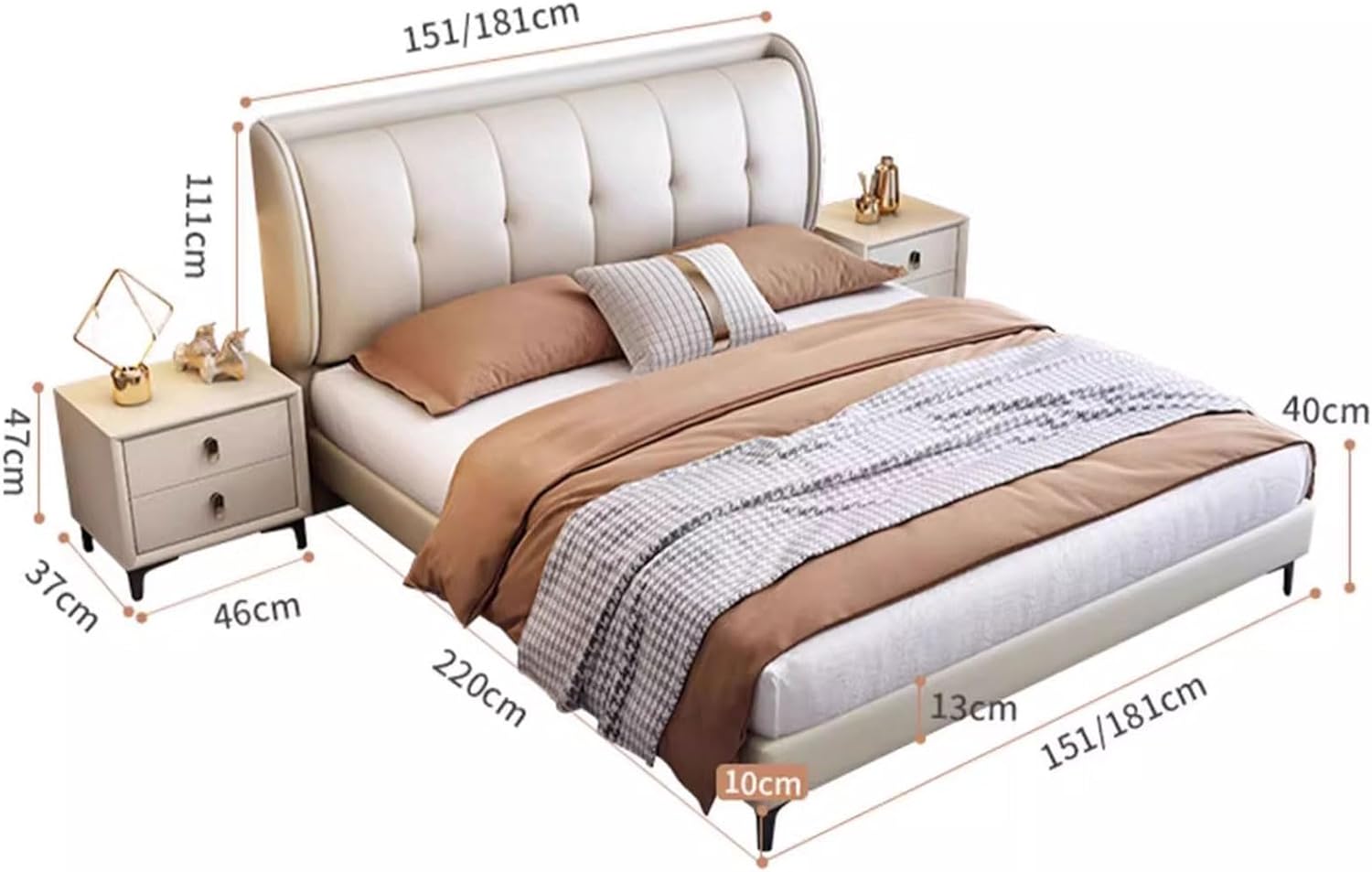 White Modern Queen Size Platform Bed Ergonomic Upholstered Headboard Wooden Slats Support with Headboard Noise-Free