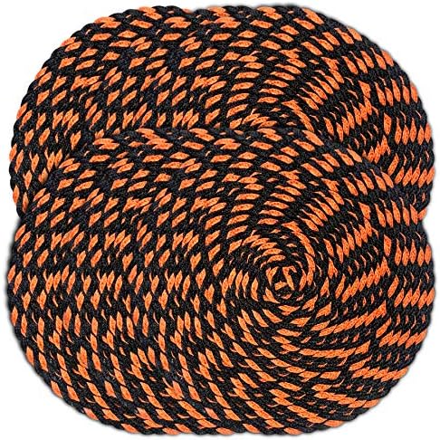 Halloween 15" Round Orange Black Dual-Color Braided Woven Polypropylene Plastic Placemats, Set of 6
