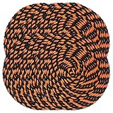 Halloween 15" Round Orange Black Dual-Color Braided Woven Polypropylene Plastic Placemats, Set of 6