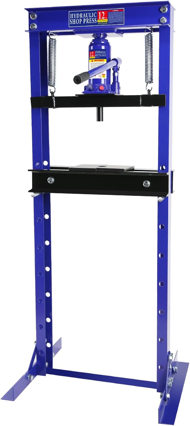 6 Ton Hydraulic Shop Press, Heavy-Duty h-Frame Garage Press with Adjustable Worktable & Stamping Plates – Ideal for Metal Bending, Straightening, Bearing & u-Joint Installation, Floor Standing Worksho