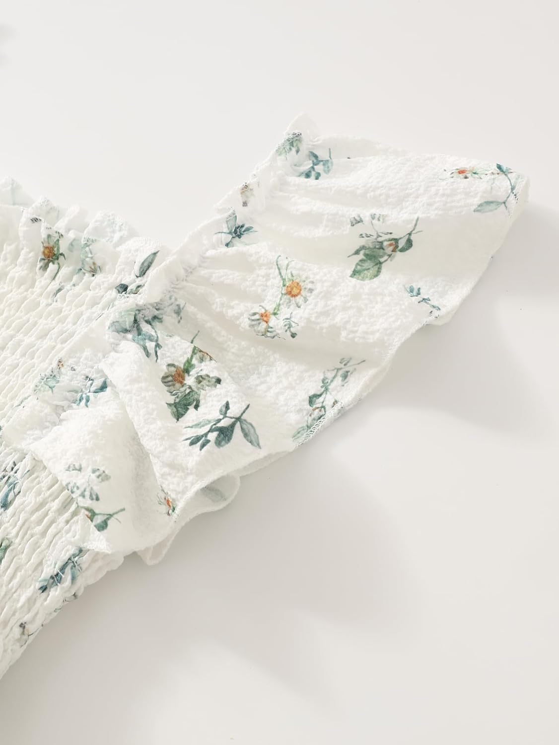 Girls Summer Dress Floral Ruffle Sleeve Swing Flowy Dresses A-line Sundress for Girls Casual Beach Wedding Dress 5-6 Years Light Green Floral image 4 of 6 B0F6TLNG62