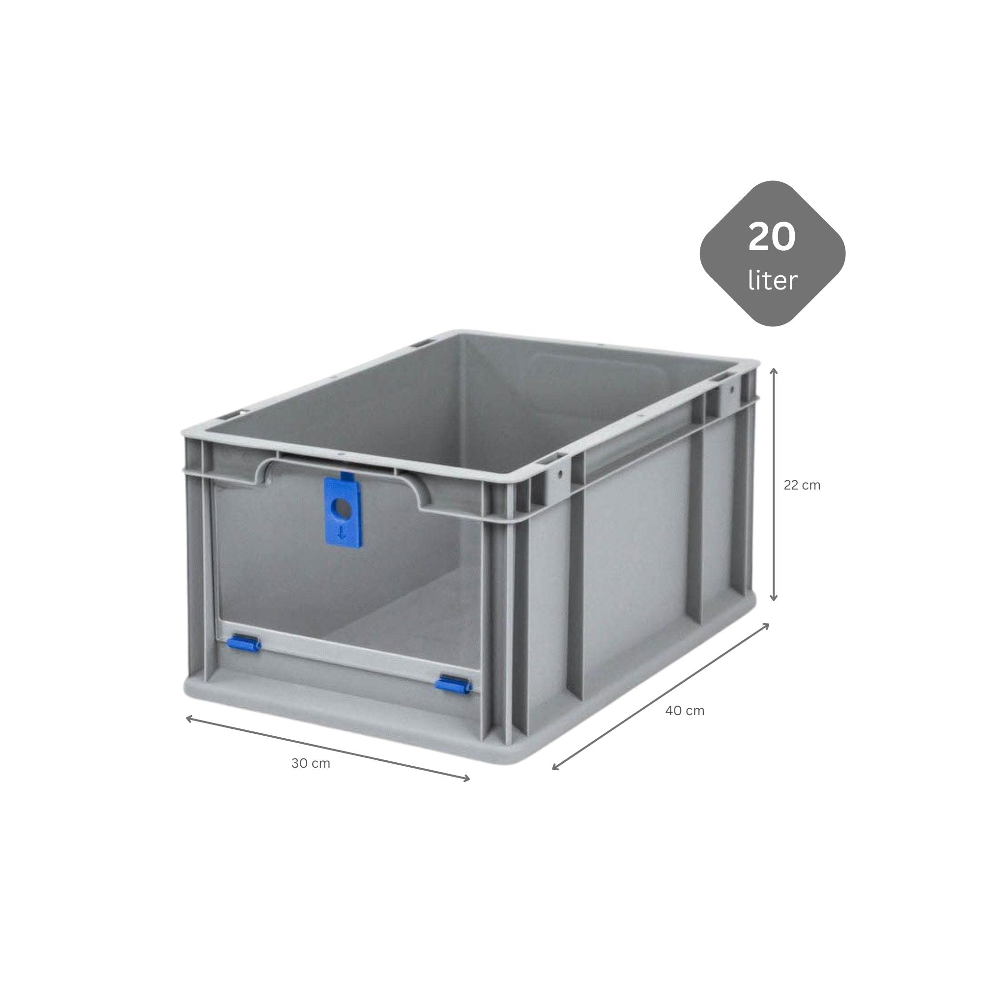 PROREGAL SparSet 5x Eurobox NextGen Insight Cover | HxBxT 22x30x40 | 20 Liter | Hoch/Blau | Eurobehälter, Transportbox, Transportbehälter, Stapelbehälter