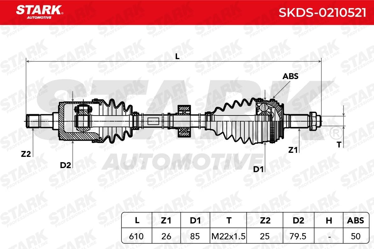 STARK SKDS-0210521 Semiasse Destra Anteriore Destra Compatibilità con HONDA CIVIC VII Hatchback EU, EP, EV
