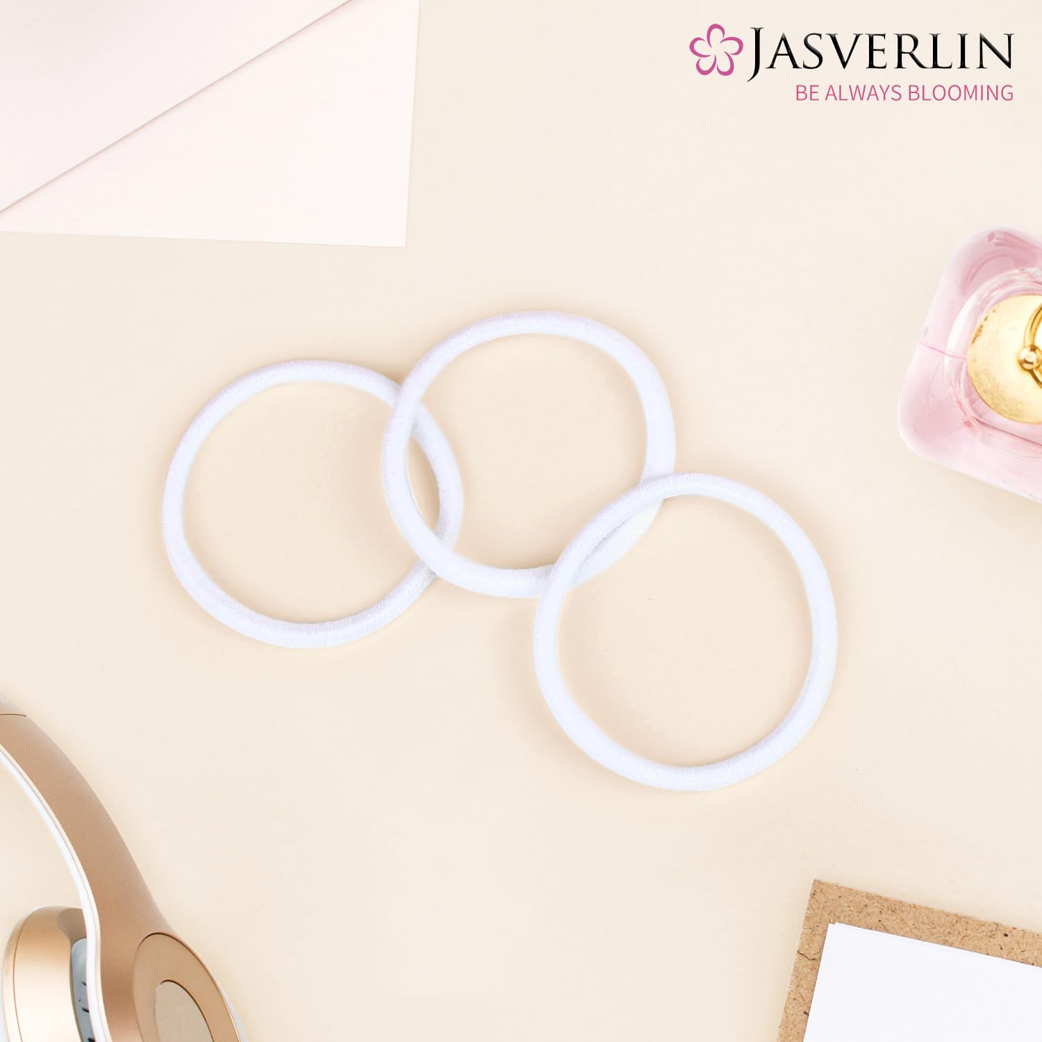 JASVERLIN White Thick Hair Ties 5mm Large Ponytail Holders for Women Girls Men Curly Texture Rubber Bands Durable Stretchy Nylon Hair Elastics for Braids 48 Count