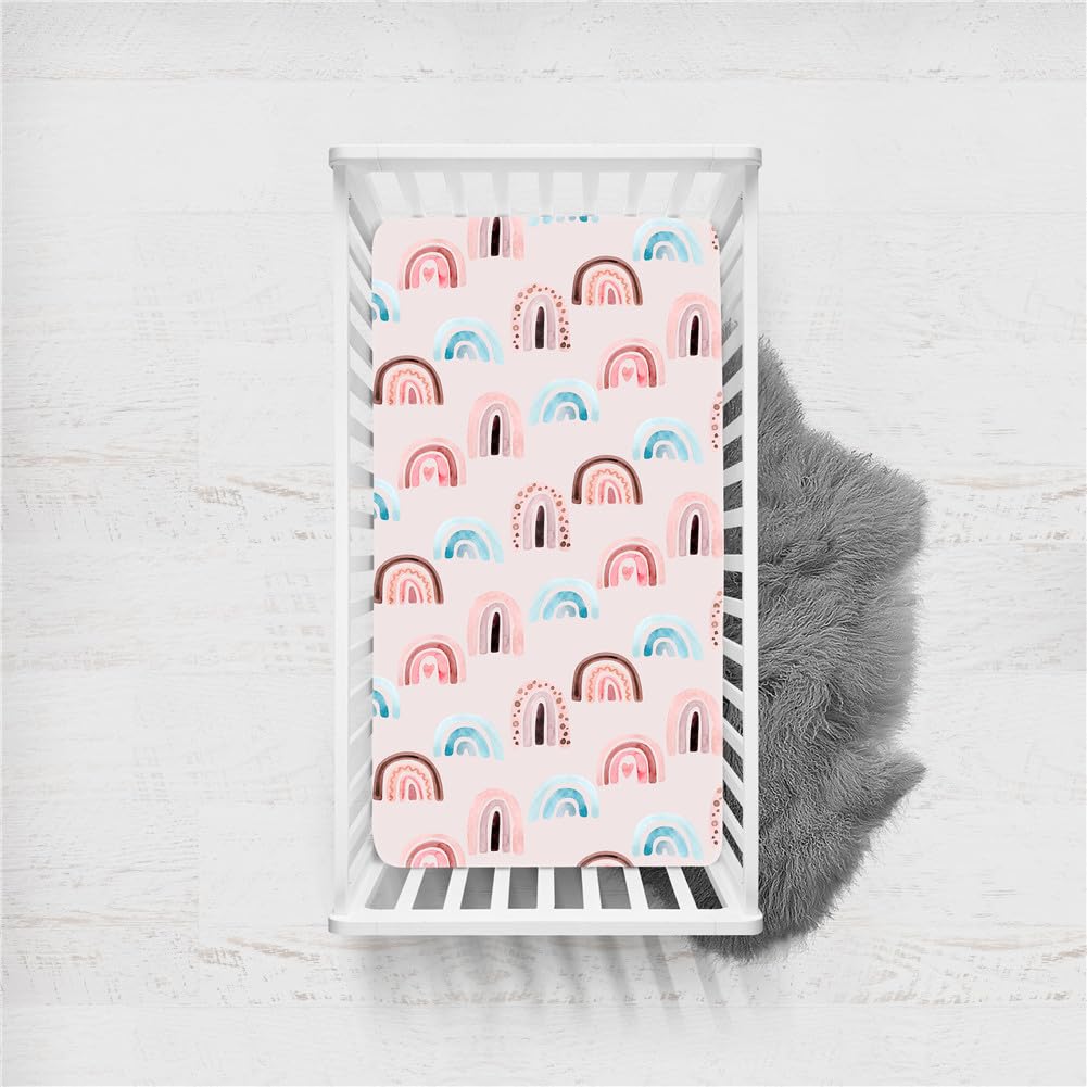 Odot Cot Bed Sheets, Bedside Cribs Fitted Sheets for Boys and Girls, Baby Bed Sheets Cot Bed Mattress Protector, Bassinet Sheets, Easy Care Soft and Dureable (140x90cm,cute rainbow 3)