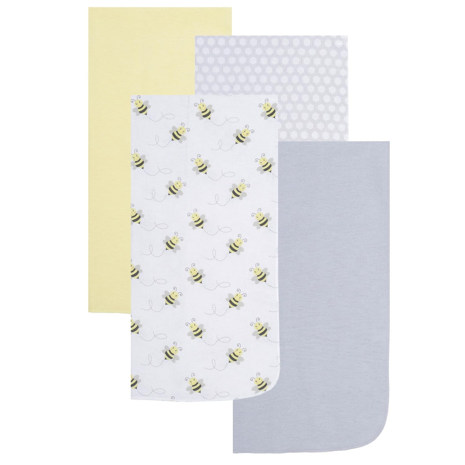 EVERYDAY KIDS 4 Pack of Soft Flannel Receiving Baby Blanket Set for Girls and Boys; Yellow and Gray Baby Swaddle Blankets with Bumble Bee and Honeycomb Designs for Newborn Baby Girl or Boy Nursery
