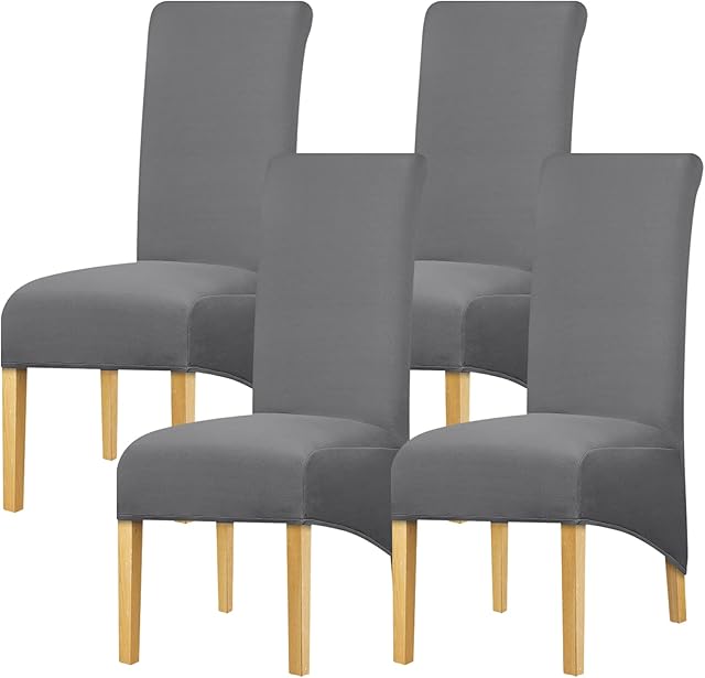 Leorate High Back Chair Covers Stretch Spandex Fabric XL size Chair Slipcover Seat Cover for Home Dining Room Kitchen Hotel Dark Grey 4 pieces